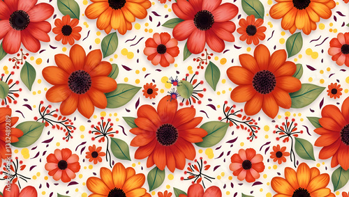 Wallpaper Mural Artistic Summer Flower Pattern: Vibrant Petals & Rich Color Contrasts for Bold Expressive Designs in Photo Stock - Perfect for Summer Style Concepts with Empty Space on the Left Side Torontodigital.ca