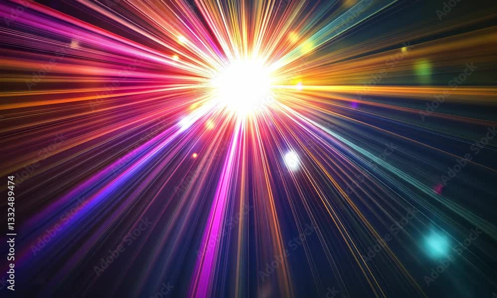 Bright Light Bursting Outward with Rainbow Colored Rays Background Bright Light Bursting Outward with Rainbow Colored Rays Background