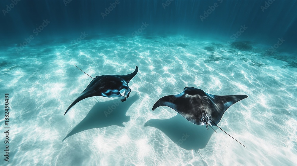 Obraz premium Manta rays soaring gracefully ocean depths gigapixel image underwater environment below water manta ray ballet