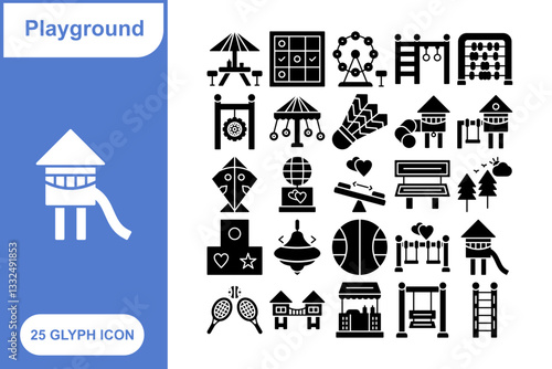 Play Ground glyph icon set, Collection of 25 Glyph Play Ground - 25 Stylish Icons for Sports, Recreation, and Kids Activities