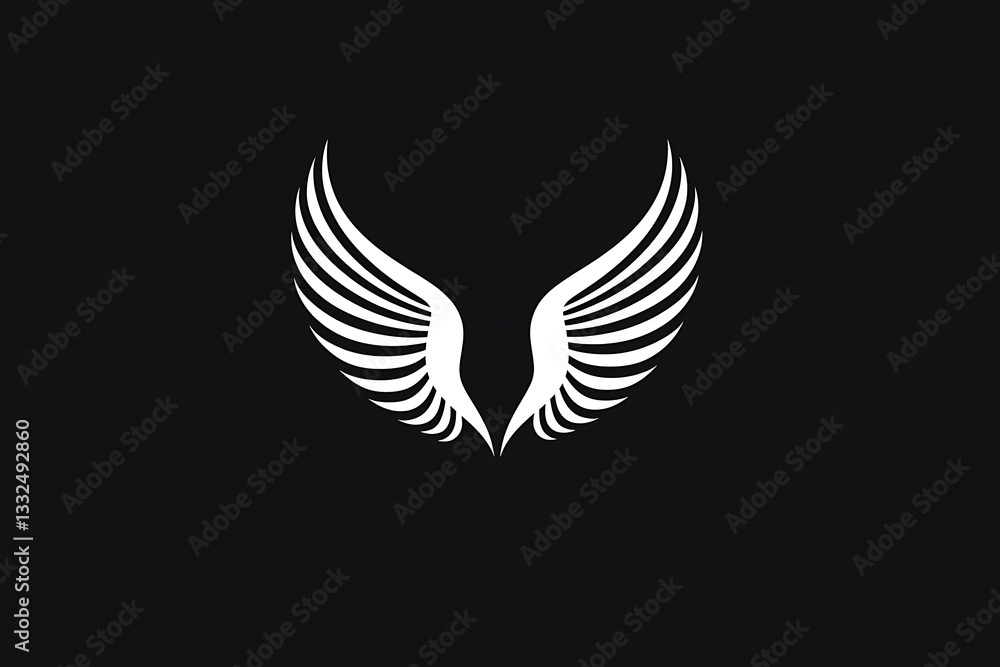 Obraz premium Minimalist angel wings logo, black outline on a white background.