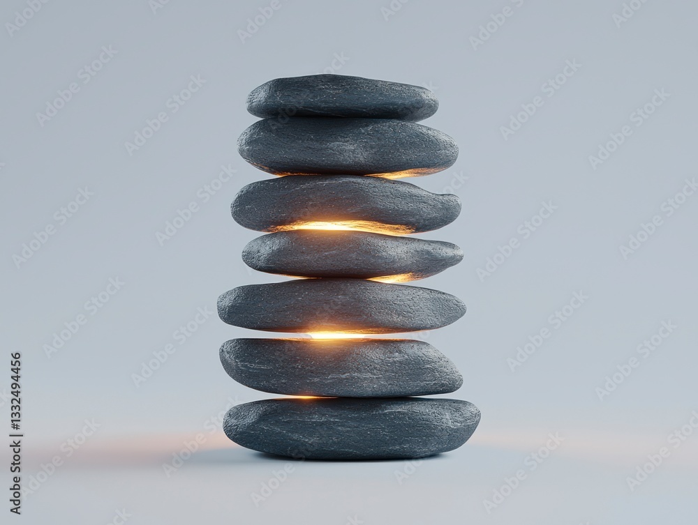 Tranquil Zen Rock Stack with Soft Glowing Light Effect Tranquil Zen Rock Stack with Soft Glowing Light Effect