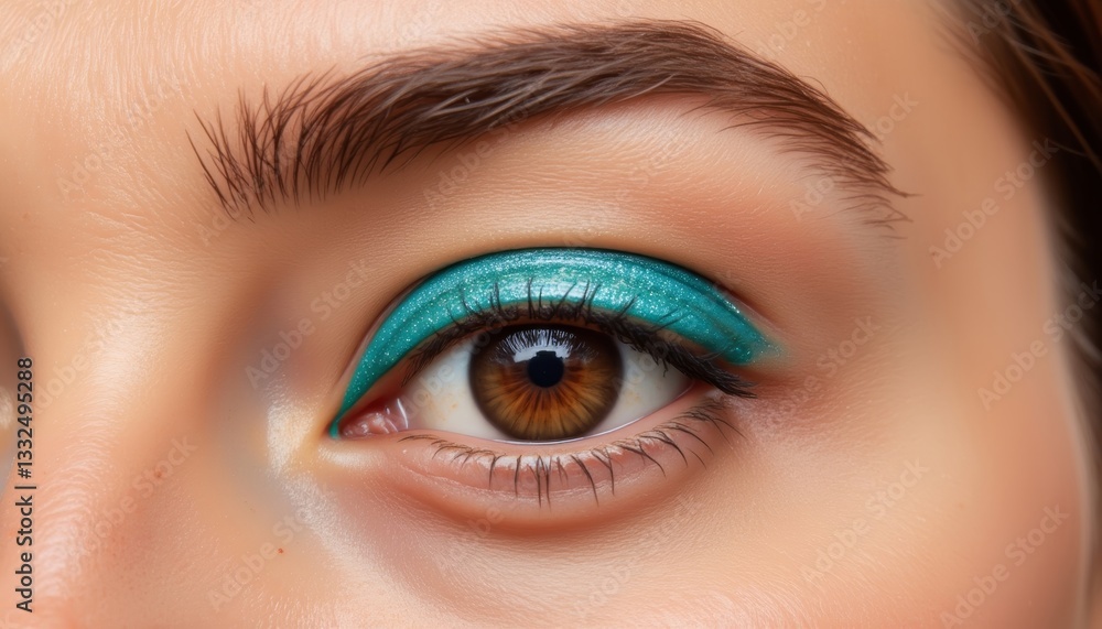 Obraz premium Shimmering turquoise eye makeup close-up, beauty focus