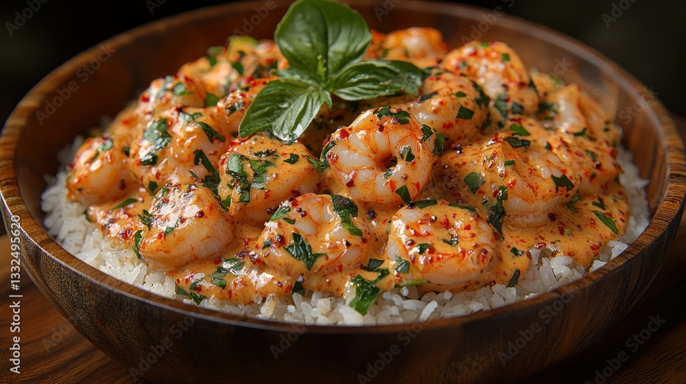 Creamy shrimp over rice with herbs Creamy shrimp over rice with herbs