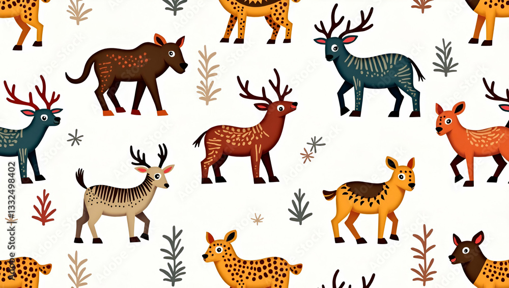 Obraz premium Stylized Animal Patterns: Modern Flat Tile Designs with Color Contrast