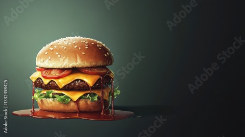 A double cheeseburger with a dripping sauce