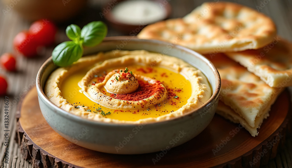 Creamy Hummus with Olive Oil and Pita Bread Creamy Hummus with Olive Oil and Pita Bread