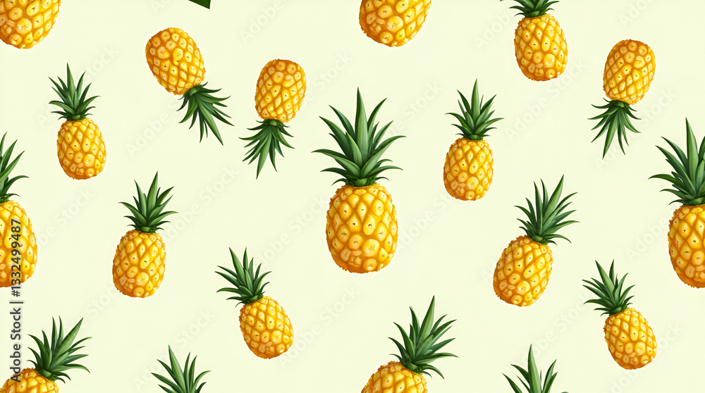 Tropical Pineapple Seamless Tile Pattern: Vibrant Yellow & Green for Lively Beach Decor Tropical Pineapple Seamless Tile Pattern: Vibrant Yellow & Green for Lively Beach Decor