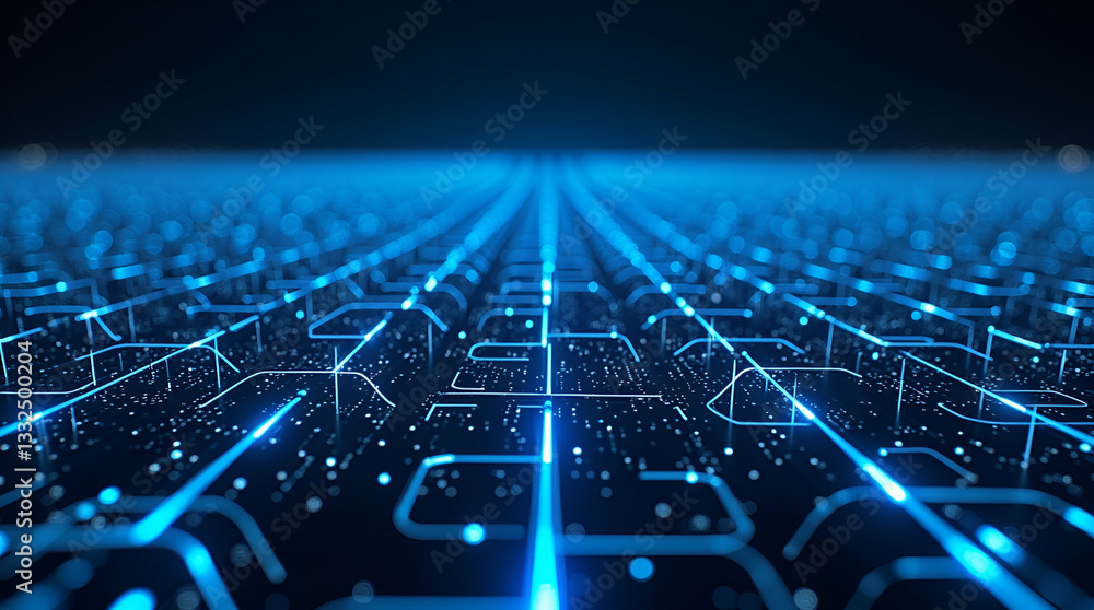 Obraz premium Unite Cutting-Edge Circuit Designs: Flat Neon Lattice Lines on a Cyber Base Showcasing Next-Gen Connectivity in a Simple, Cute Vector Illustration for Corporate Projects