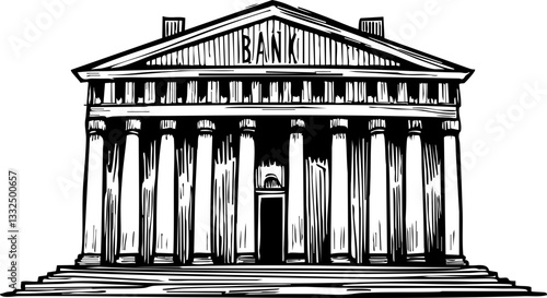 Bank building financial institution illustration urban environment side view economic stability concept