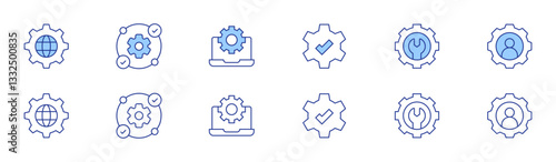 Gear icon set in two styles, Duotone and Thin Line style. Editable stroke. gear, reverse engineering, configuration, check, user