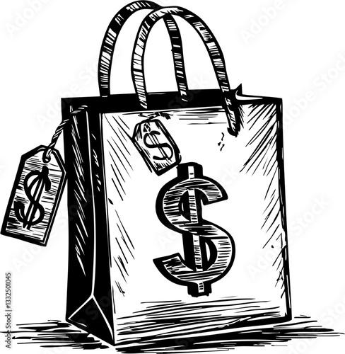 Shopping for wealth a stylish money-themed bag design urban environment graphic illustration perspective