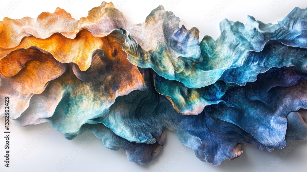 Obraz premium Iridescent hues shift dynamically, creating a sense of fluidity and motion.