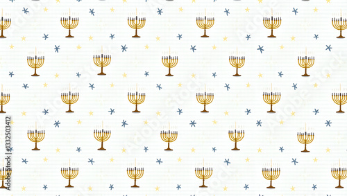 Elegant Flat Hanukkah Menorahs Seamless Tile Pattern with Blue Stars - Sophisticated Jewish Holiday Decor Concept for Stylish Home Decoration in Cute Vector Illustration