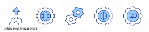 upload, gears, gear, world grid, leaves. Gear Icon vector illustration. Line Duotone style. Editable stroke