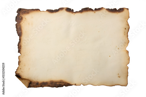 Aged, burnt paper sheet isolated on transparent background