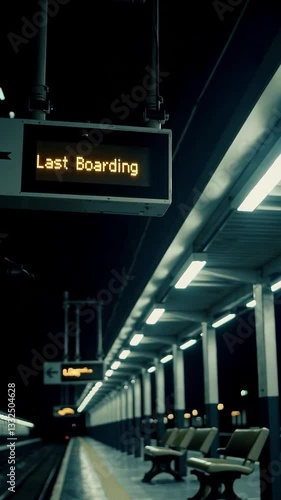 Last Boarding Sign at Night Train Station Footage