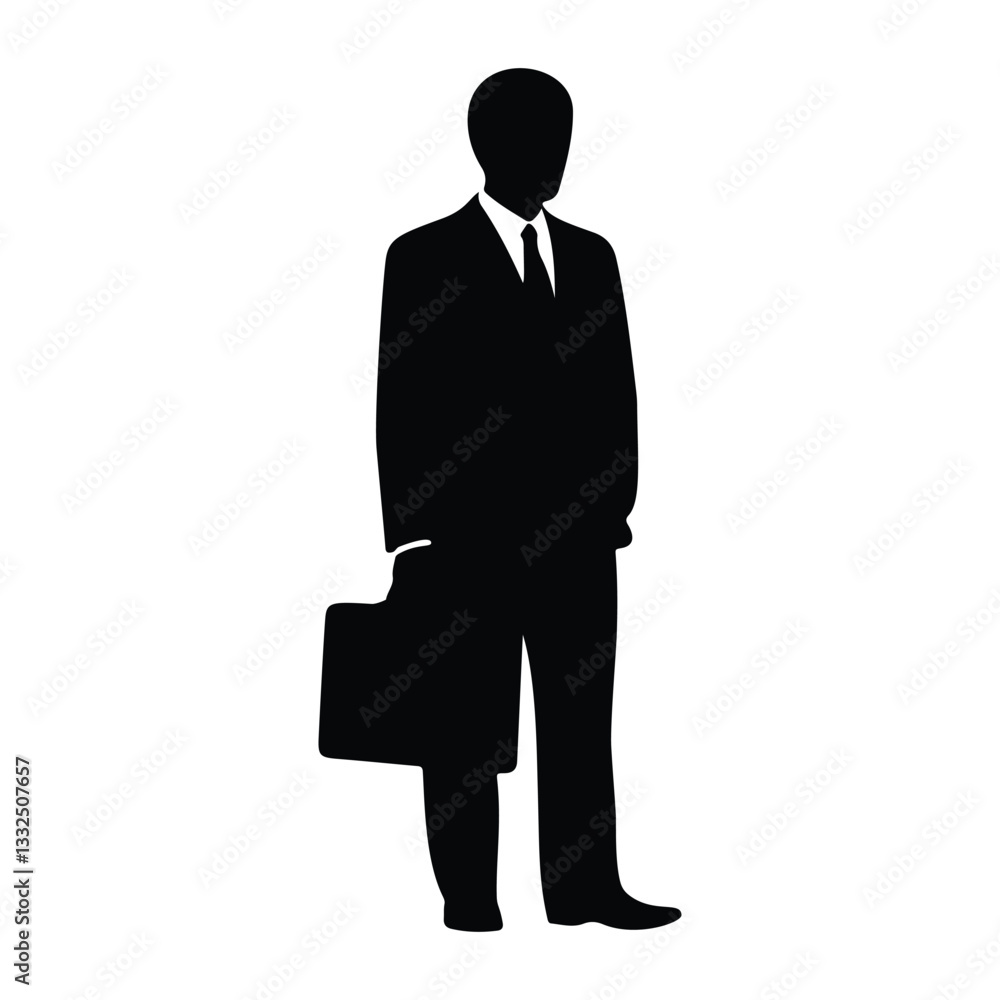 Black silhouette of Full body side view adult employee business man work in office hold in hand briefcase isolated white background Black silhouette of Full body side view adult employee business man work in office hold in hand briefcase isolated white background
