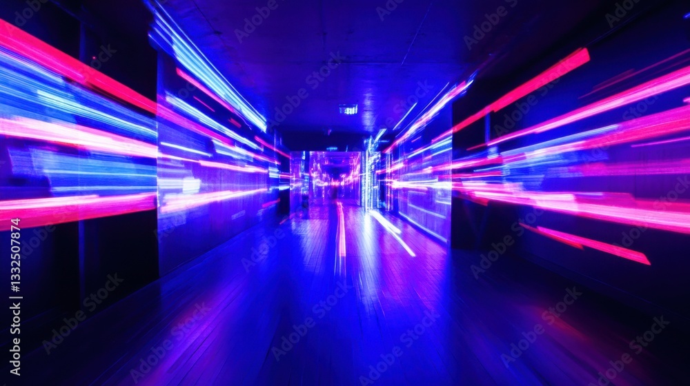Neon streaks glow against a dark background, adding a cyberfuturistic vibe. Neon streaks glow against a dark background, adding a cyberfuturistic vibe.