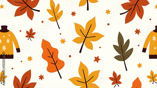 Cozy Sweaters and Autumn Trees: Seamless Flat Pattern for Warm Fall Home Decor - Cute Vector Illustration for Comfortable Autumn Aesthetics