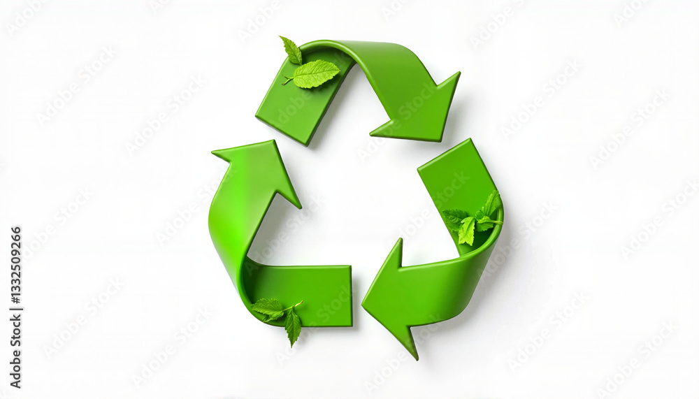 Green recycling symbol with leaves on white background Green recycling symbol with leaves on white background