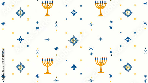Flat Hanukkah menorahs seamless tile pattern with blue stars and elegant designs for Jewish holiday decor concept as Blue stars and elegant menorah designs arranged seamlessly to create sophisticated 