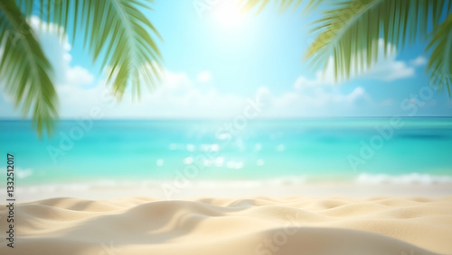 Explore Serene Summer Adventures: Flat Tropical Beach Illustrations with Bokeh Sunlight for Travel Promotions and Vacation Relaxation Highlights