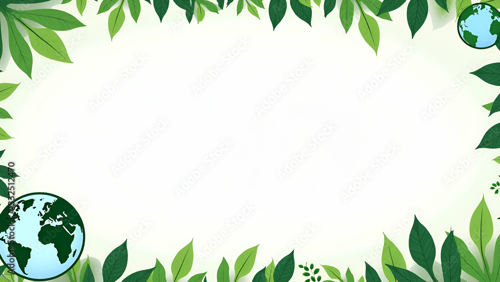 Obraz premium Earth Day Concept: Eco-Friendly Border Frame with Renewable Energy Symbols Surrounding Earth Globe - Perfect for Eco Greetings and Photo Stock with Copy Space