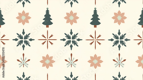 Muted Pastel Scandinavian Folk Art Seamless Tile Pattern: Embrace Minimalist Nordic Decor with Cute Vector Illustrations of Traditional Motifs for Your Home