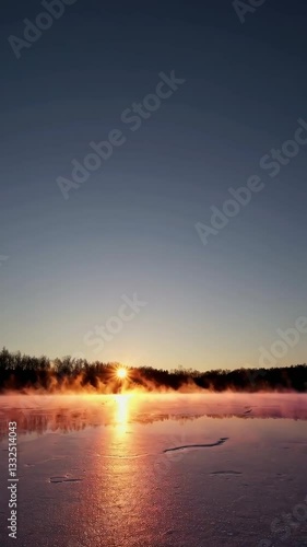 Sunrise over Frozen Lake Footage Capturing Winters Beauty and Tranquility