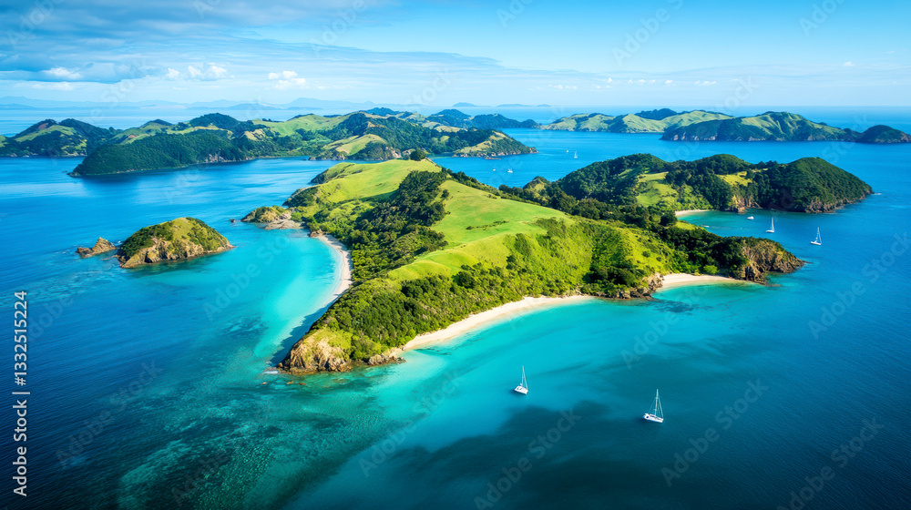 Aerial View of Tropical Islands Surrounded by Turquoise Waters Aerial View of Tropical Islands Surrounded by Turquoise Waters