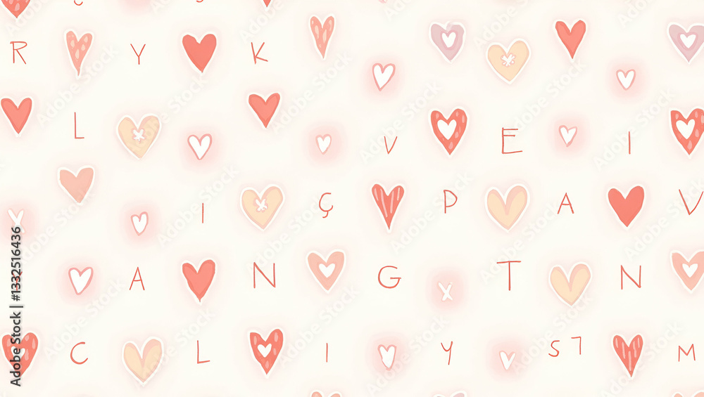 Seamless Tile Pattern of Flat Valentine Hearts and Love Letters: Romantic Scripts and Pastel Hues for Sentimental Home Decor - Cute Vector Illustration for Valentine's Day Seamless Tile Pattern of Flat Valentine Hearts and Love Letters: Romantic Scripts and Pastel Hues for Sentimental Home Decor - Cute Vector Illustration for Valentine's Day