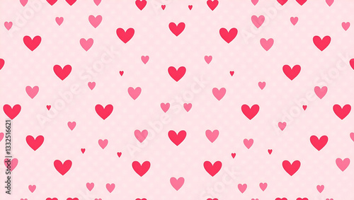 Flat Valentine hearts and cupids seamless tile pattern with playful elements and bright pink tones for cheerful decor concept as Playful hearts and cupids with bright pink tones arranged seamlessly fo