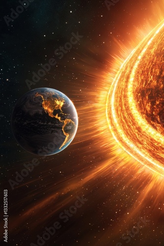 An illustrated concept of the energy cycle between Earth and the Sun