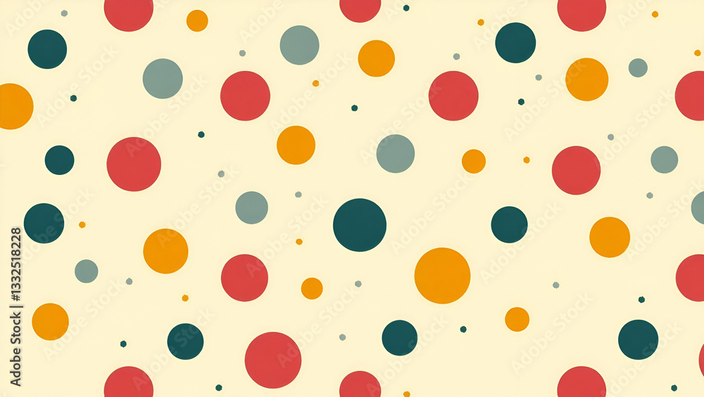 Vibrant Retro Polka Dot Pattern in Primary Colors for Mid Century Modern Design - Playful Seamless Background with Bold Red, Blue, and Yellow Dots and Empty Space Vibrant Retro Polka Dot Pattern in Primary Colors for Mid Century Modern Design - Playful Seamless Background with Bold Red, Blue, and Yellow Dots and Empty Space