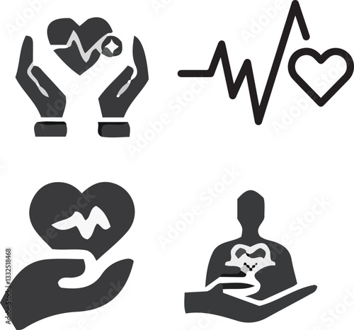 health and safety vector., heart, health, heartbeat, medicine, hospital, care, cardiogram vector set 