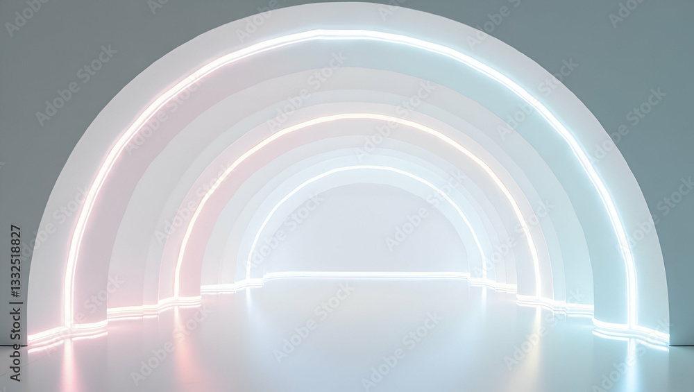 Obraz premium Flat Fuse parametric arcs highlight bold neon outlines integrate clean white balance yield an architectural futuristic tile arrangement concept as Merge smooth parametric arc forms with sharp neon edg