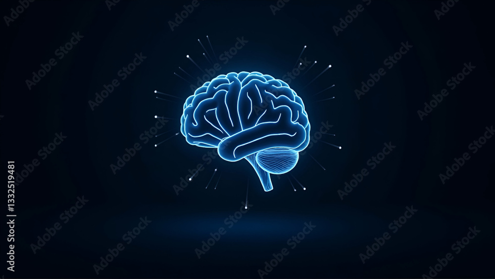 Fototapeta premium Flat Low Poly Brain: A Symbol of Wisdom in Abstract Vector Art - Wireframe Blue Illustration with Lines and Dots on Dark Background for Smart Business Concepts