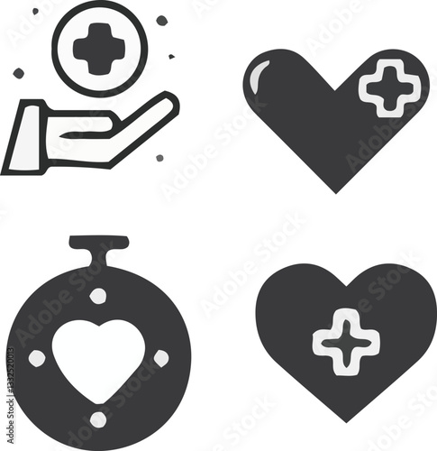 health and safety vector., heart, health, heartbeat, medicine, hospital, care, cardiogram vector set 