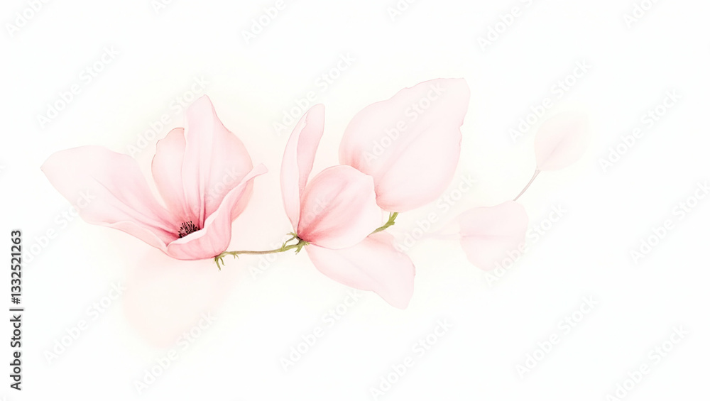 Obraz premium Watercolor Painting of Tall Magnolia Tree with Pink Flowers in Spring