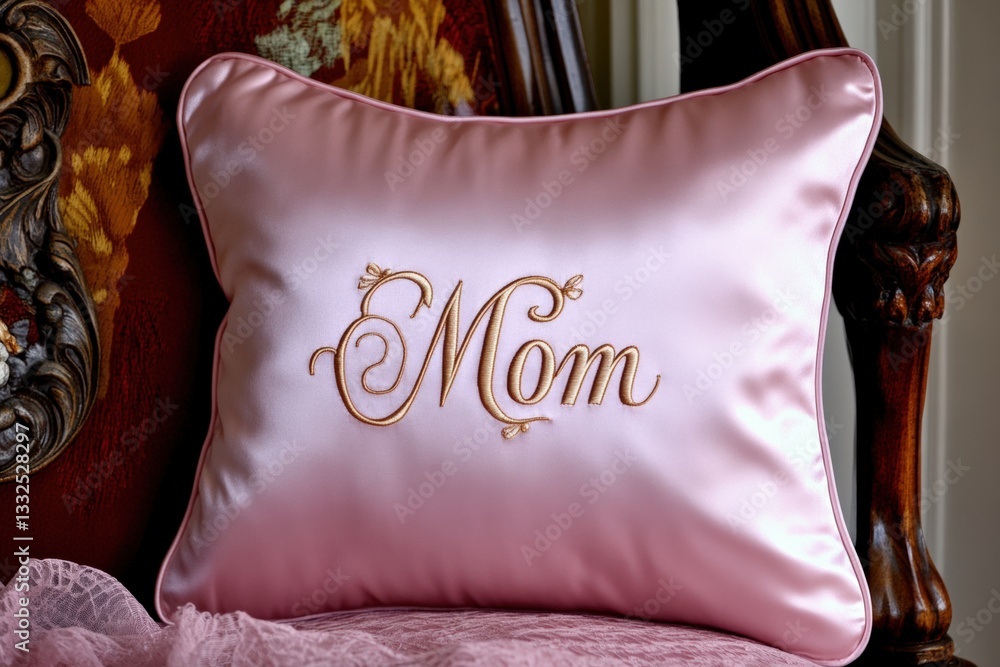 Naklejka premium Decorative pink satin pillow embroidered with ai for cozy spaces Generative AI