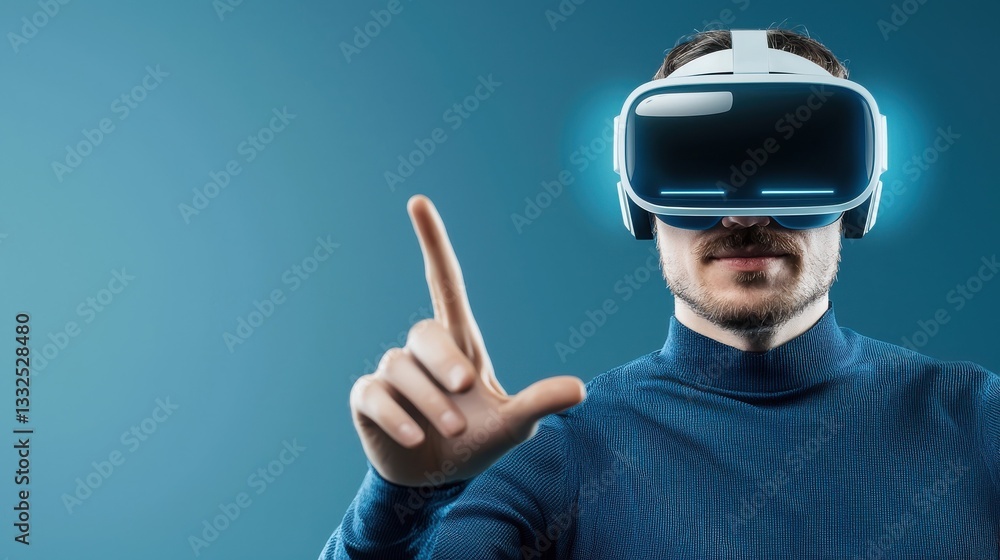 Man Using Virtual Reality Headset in Modern Style Indoor Setting Man Using Virtual Reality Headset in Modern Style Indoor Setting