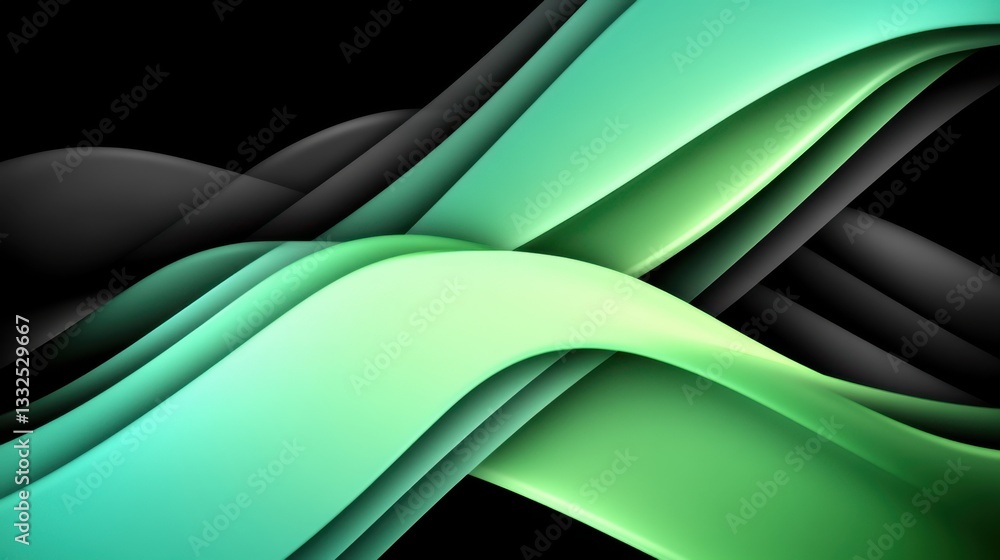 Obraz premium Corporate background with smooth, continuous wave lines in gradient shades of green and black, creating a sense of forward momentum and sustainability in the business world.