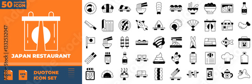 Japan Restaurant Duotone Editable Icons set. Vector illustration in modern thin duotone style of japan restaurant icons: Food, Japanese, Japan, Korean, Meal, Asian, etc