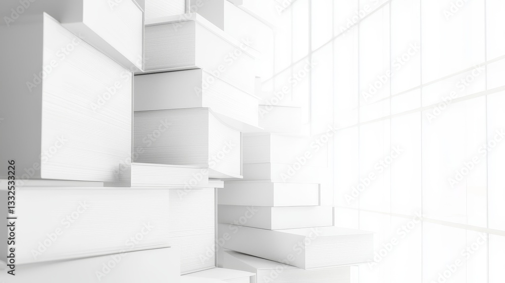 Abstract stack of white boxes in bright space. Abstract stack of white boxes in bright space.