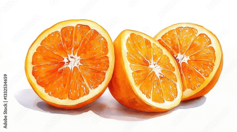 Fototapeta premium Vibrant orange slices on white background with shadows
