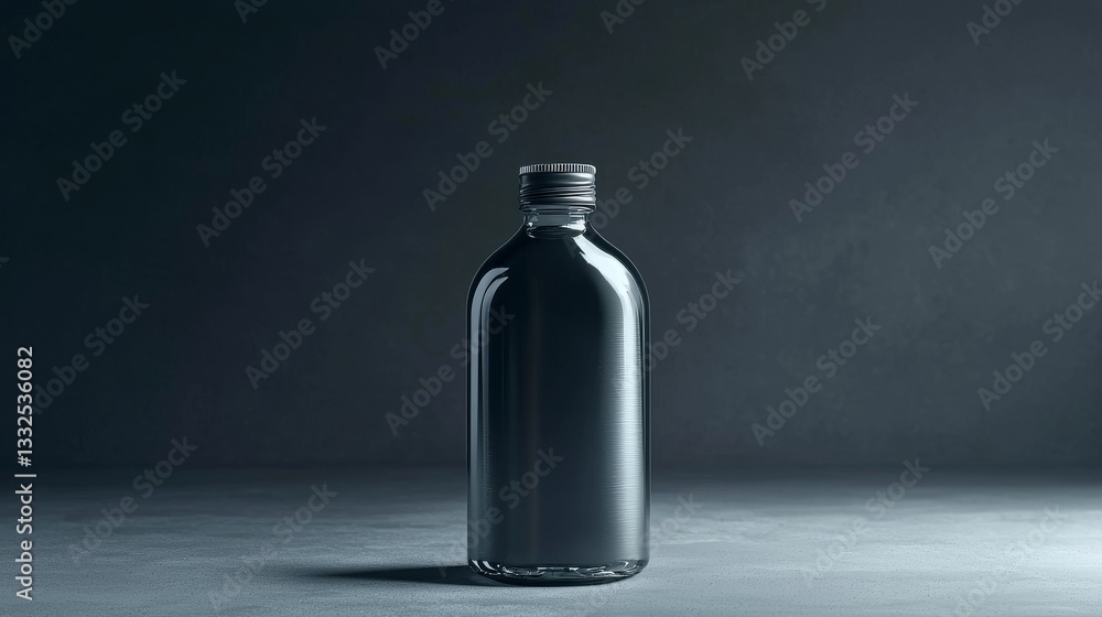 Dark glass bottle on minimalistic background. Dark glass bottle on minimalistic background.