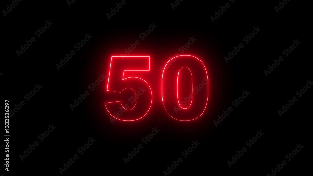 Neon number 50 animation on black background .Glowing sign on black background Neon number 50 with alpha channel, simple red neon color. Seamless loop style animation Neon number 50 animation on black background .Glowing sign on black background Neon number 50 with alpha channel, simple red neon color. Seamless loop style animation