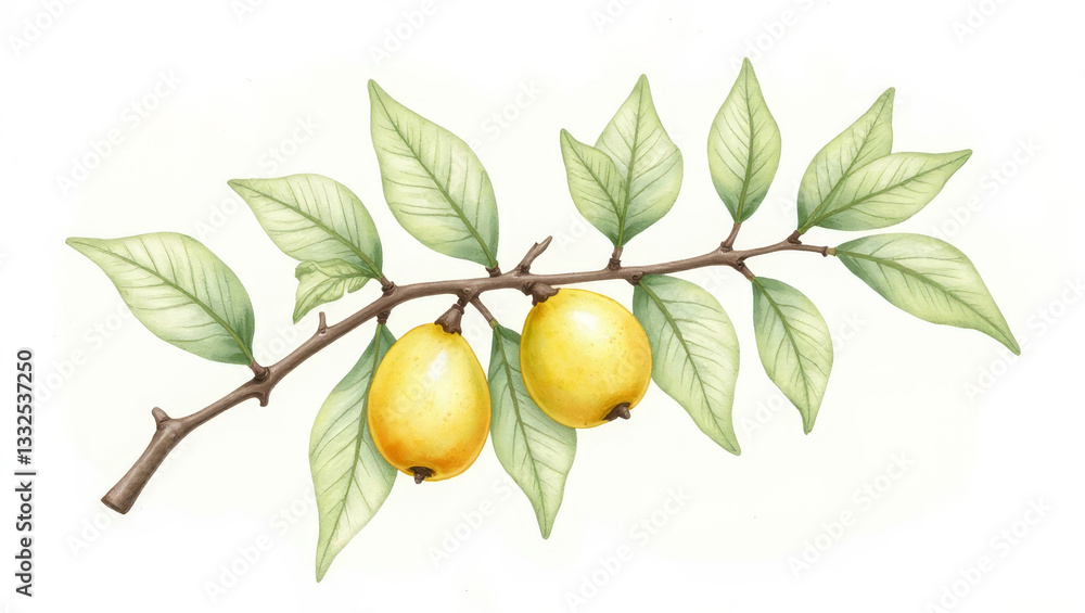Illustration of yellow fruits on branch for local and organic product promotion Illustration of yellow fruits on branch for local and organic product promotion