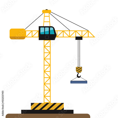 Construction Tower Crane Vector Heavy Lifting Equipment Illustration